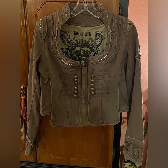 EUC vintage Miss Me olive and brass military style cropped jacket, size L ❤️ - Picture 2 of 4